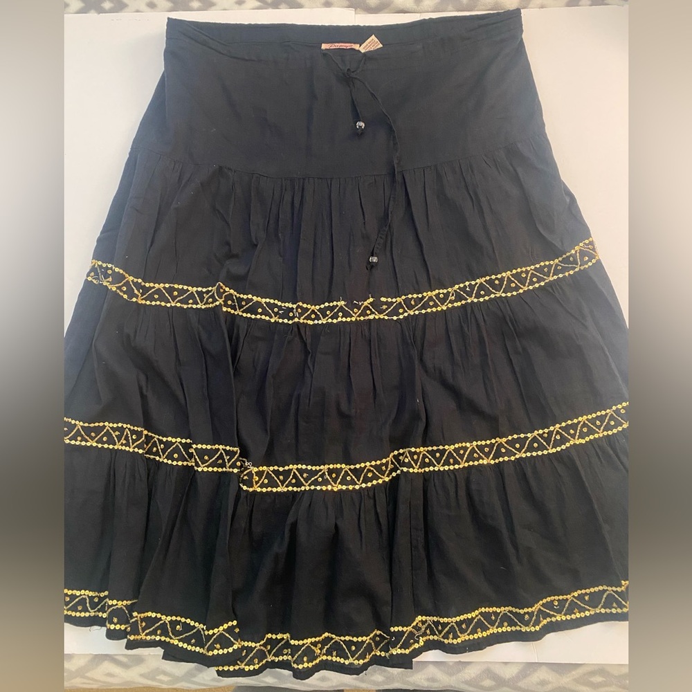 Y2K Papaya black and gold sequined maxi skirt